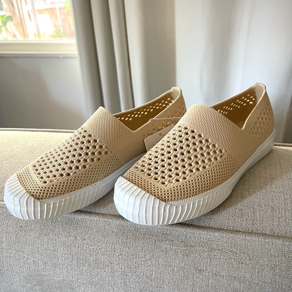 Layer 8 Tan and White Women's Slip-On Sneakers